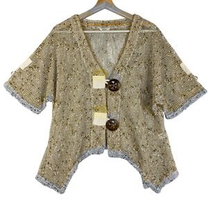 Kaktus Open Front Kimono Cardigan Mesh Tassel‎ Trim Coconut Button Size M